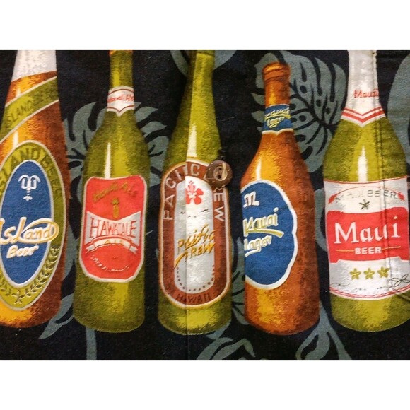 VTG CT Hawaii Fashions Button Up Shirt 2XL Black Short Sleeve Beer Print EUC - Picture 5 of 7